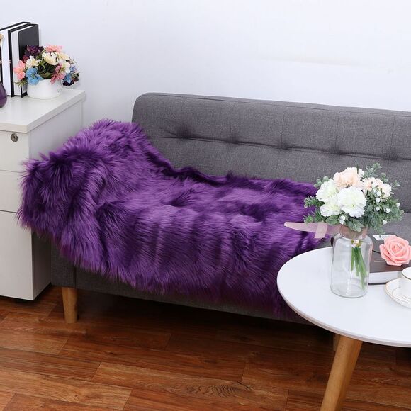 Soft Faux Fur Rug Indoor Fluffy Area Rugs Rectangle Floor Mat 2 x 3ft Purple - Picture 2 of 6